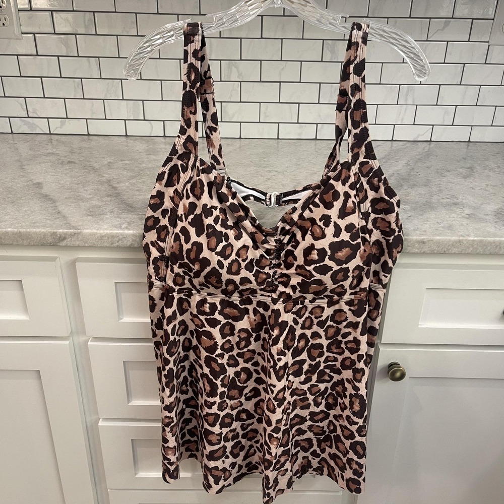Aqua Eve Swimdress Swimsuit Womens 22W Brown Leopard Tank TOP ONLY